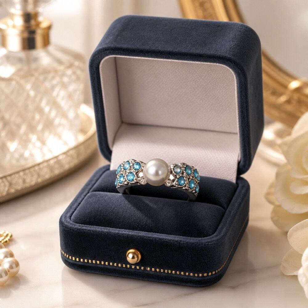Artisan .925 Sterling Silver Central Crystal & Blue Mosaic Statement Ring